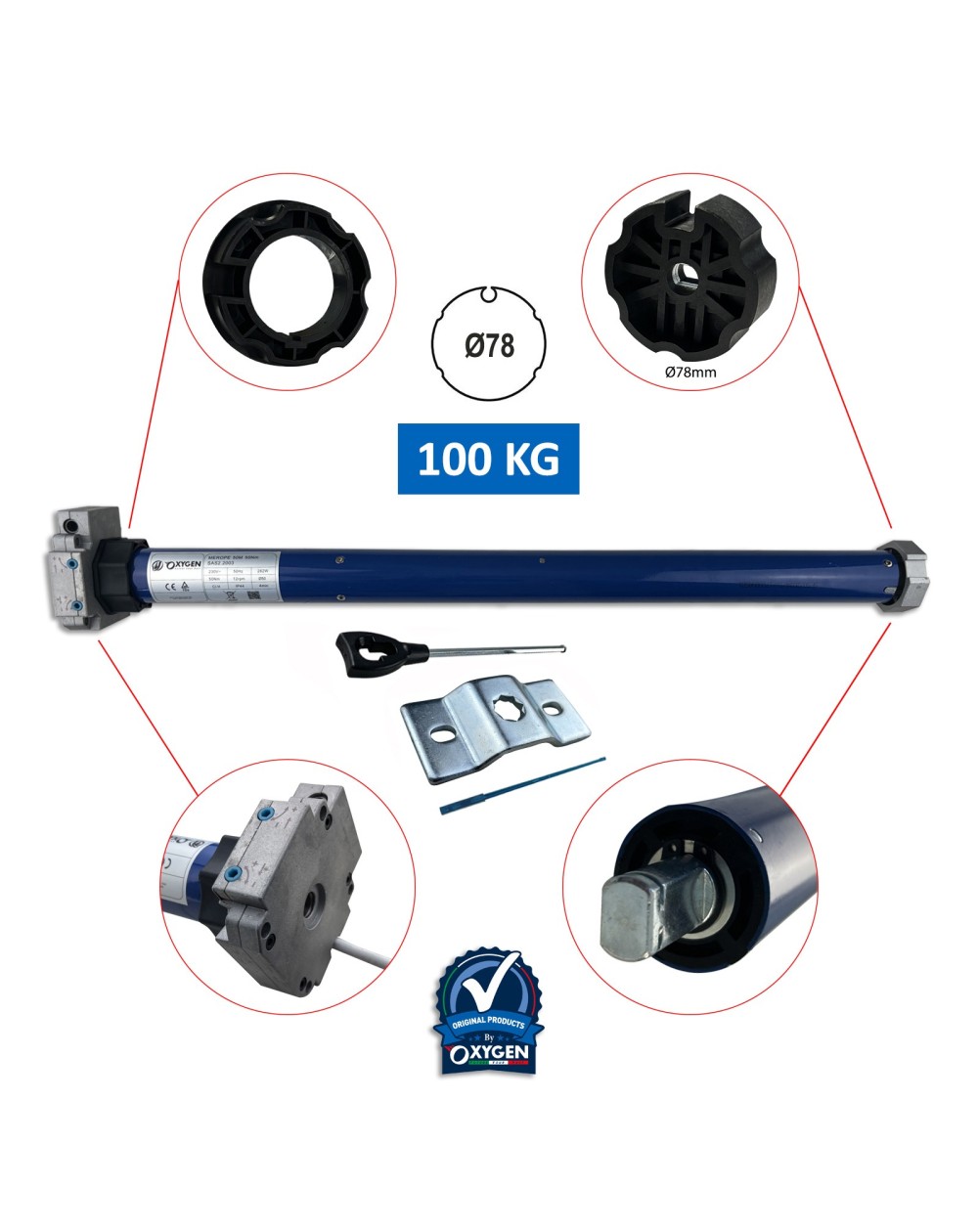 Motor Tubular con Maniobra de emergencia Adaptador 78mm
