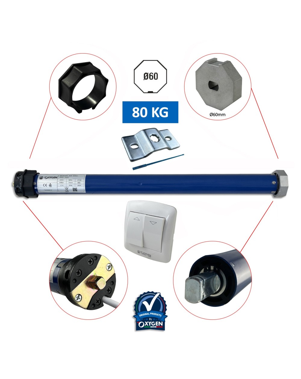 Rolling Shutter Motor with up/down button Octagonal 60mm 40NM