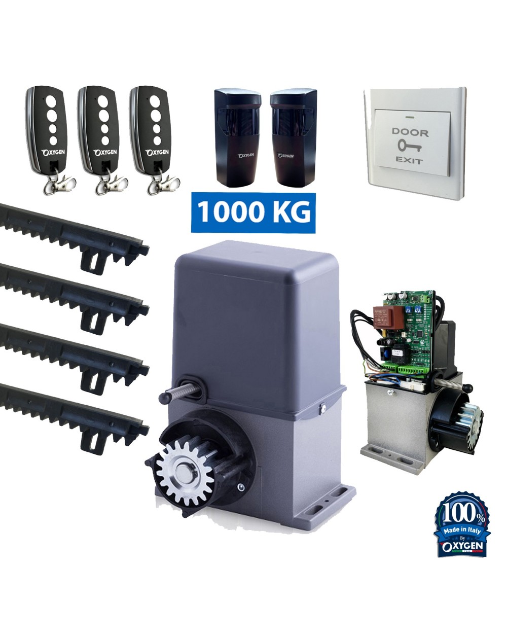 NYX 1000 KG mit push button, 3 Handsender und 4mt Zahnstange